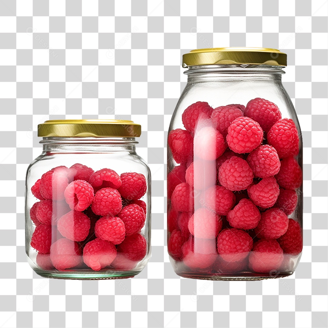 Pote de Vidro com Framboesas PNG Transparente