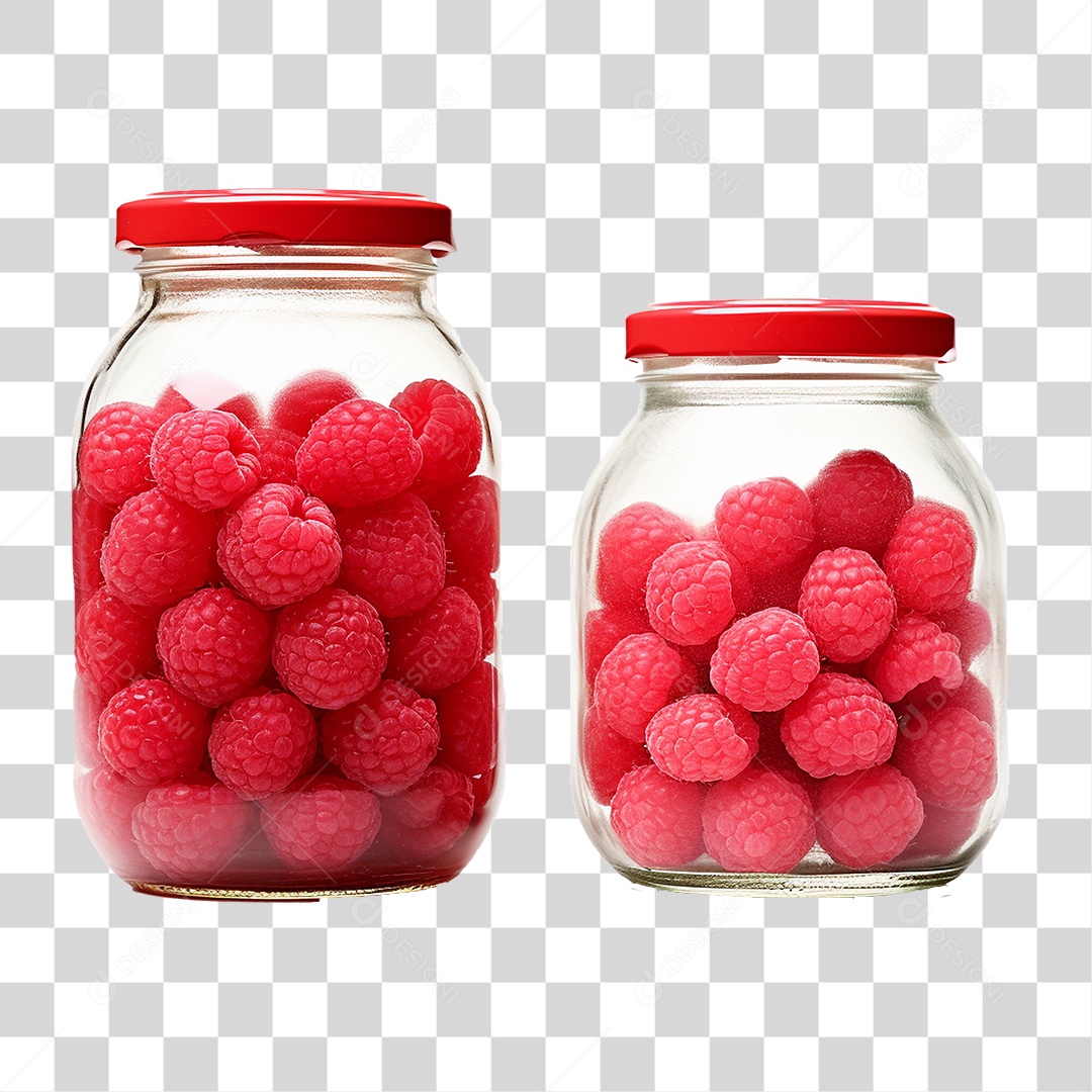 Pote de Vidro com Framboesas PNG Transparente