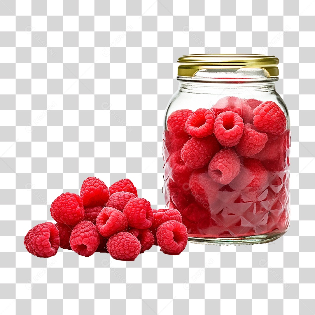Pote de Vidro com Framboesas PNG Transparente
