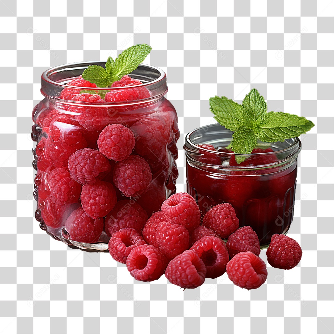 Pote de Vidro com Framboesas PNG Transparente