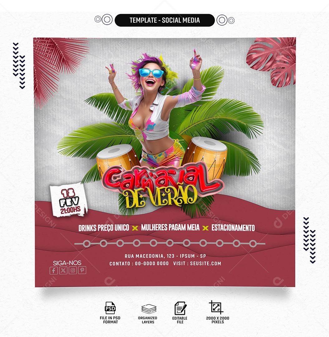 Flyer Feed Carnaval De Verão Social Media PSD Editável