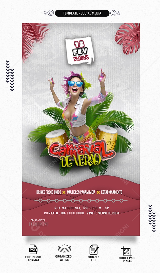 Social Media Flyer Story Carnaval De Verão PSD Editável