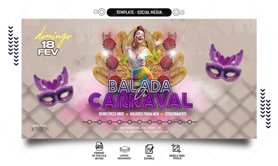 Social Media Flyer Banner Balada De Carnaval PSD Editável