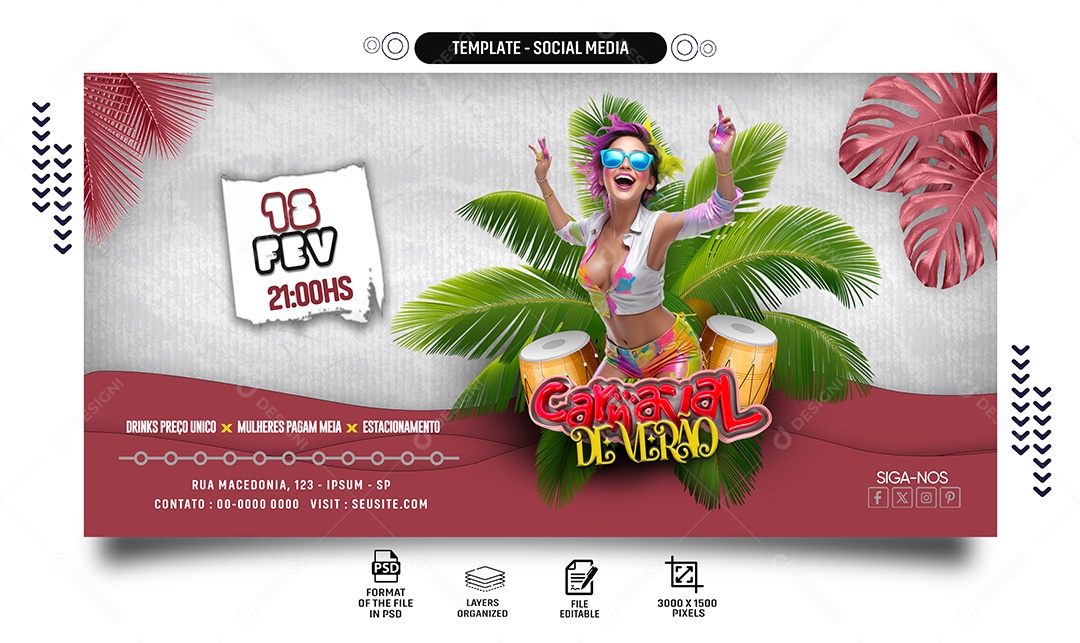 Social Media Banner Carnaval De Verão PSD Editável