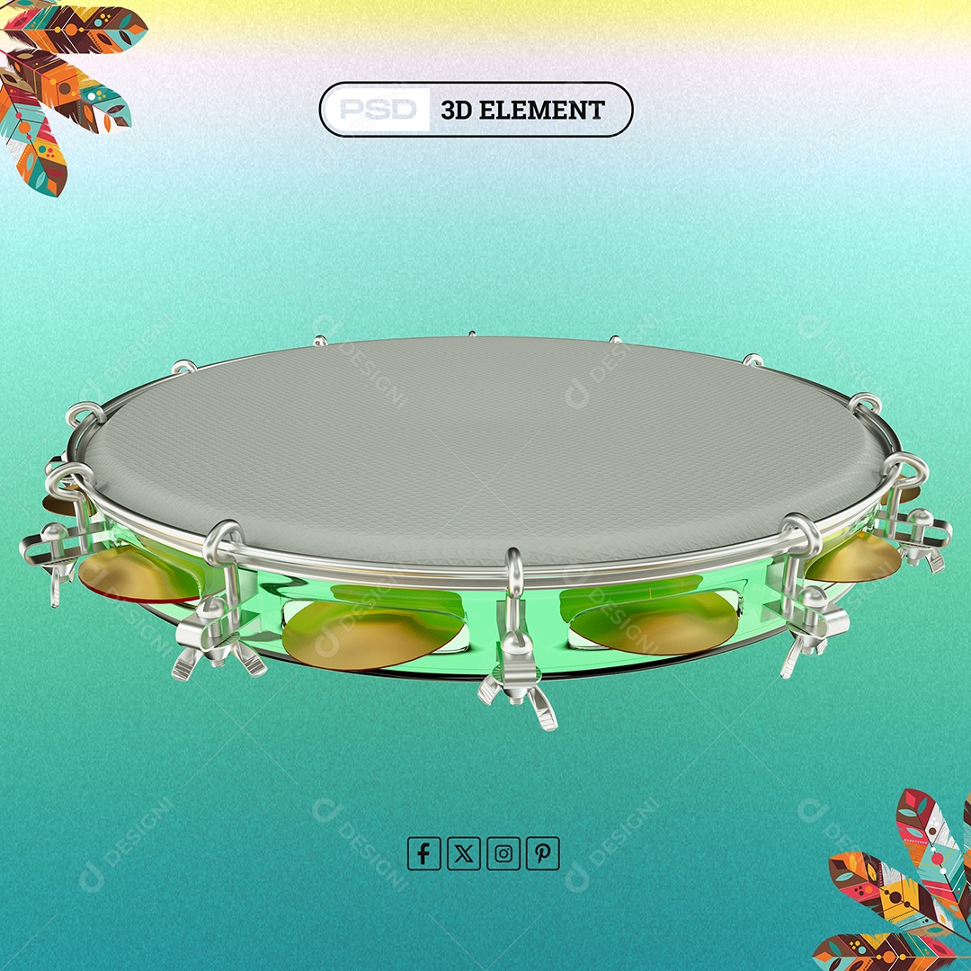 Pandeiro Carnaval Elemento 3D Para Composição PSD
