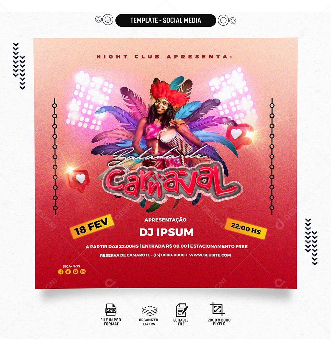 Social Media Feed Carnival Party DJ IPSUM Editable PSD