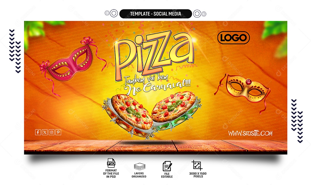 Social Media Banner Pizza Tambem Vai Bem No Carnaval PSD Editável