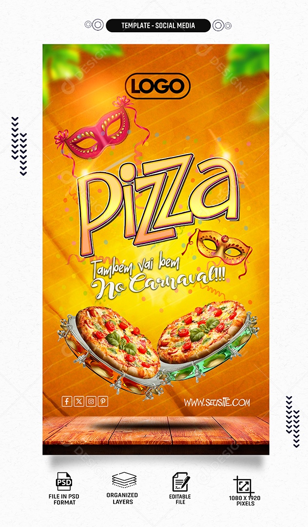 Story Pizza Tambem Vai Bem No Carnaval Social Media PSD Editável