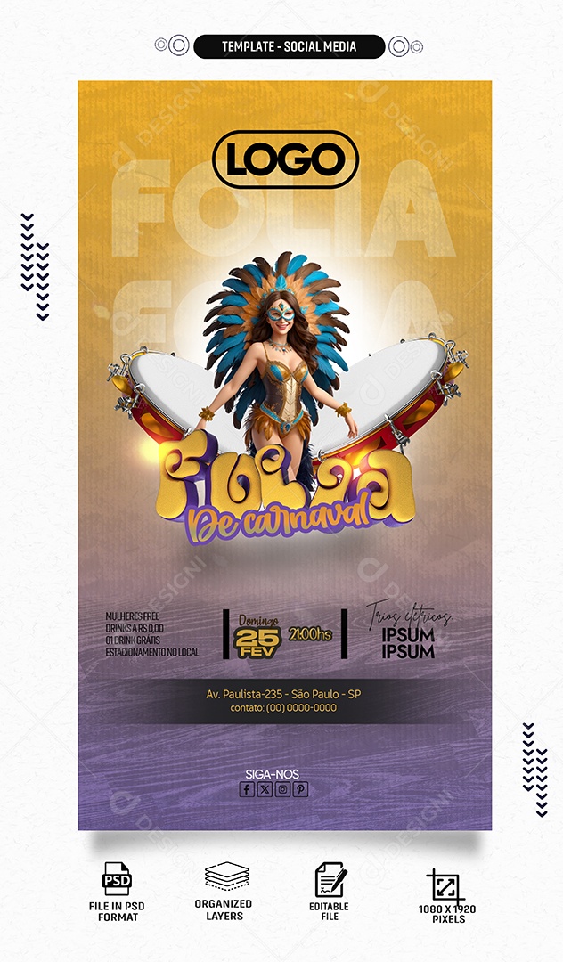 Social Media Story Folia De Carnaval PSD Editável