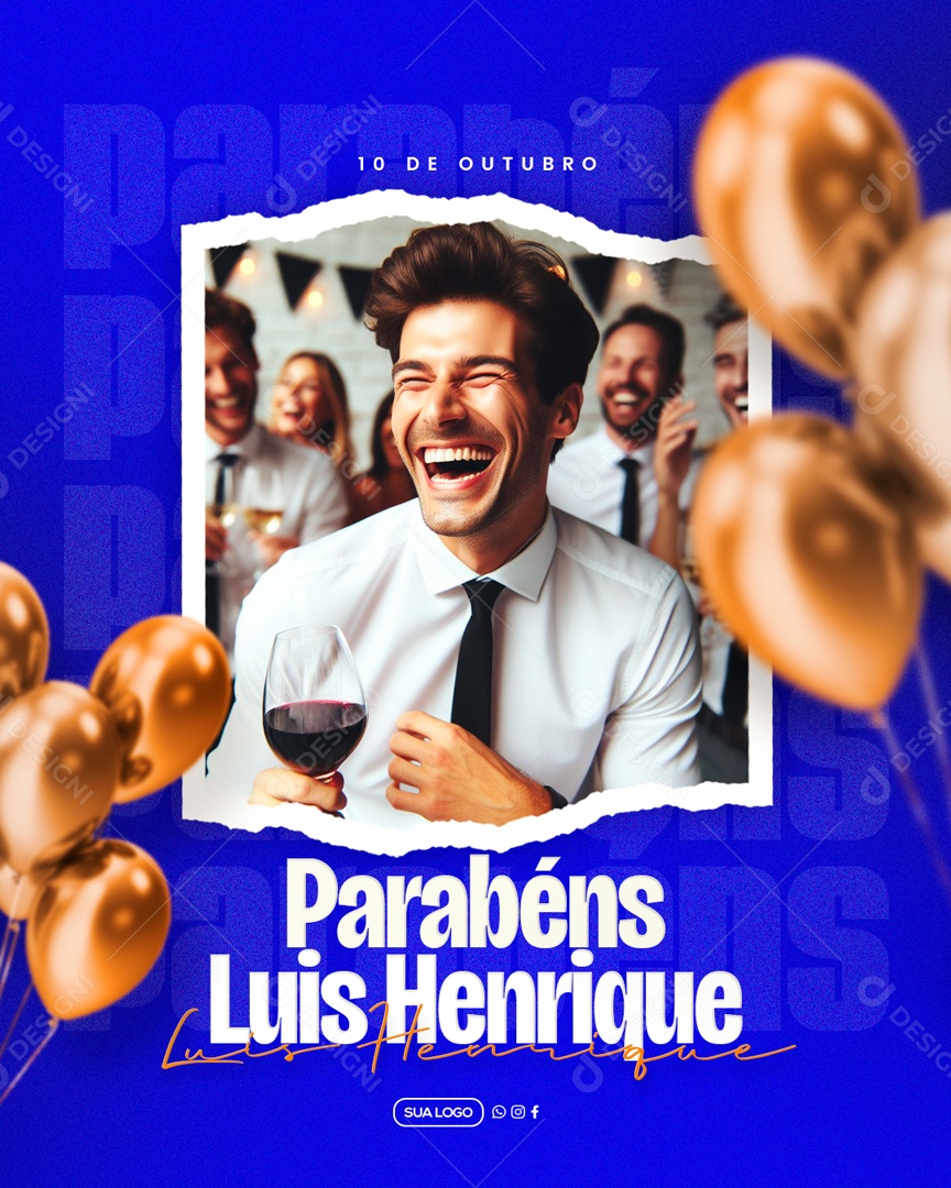 Social Media Aniversário Parabéns Luiz Henrique PSD Editável