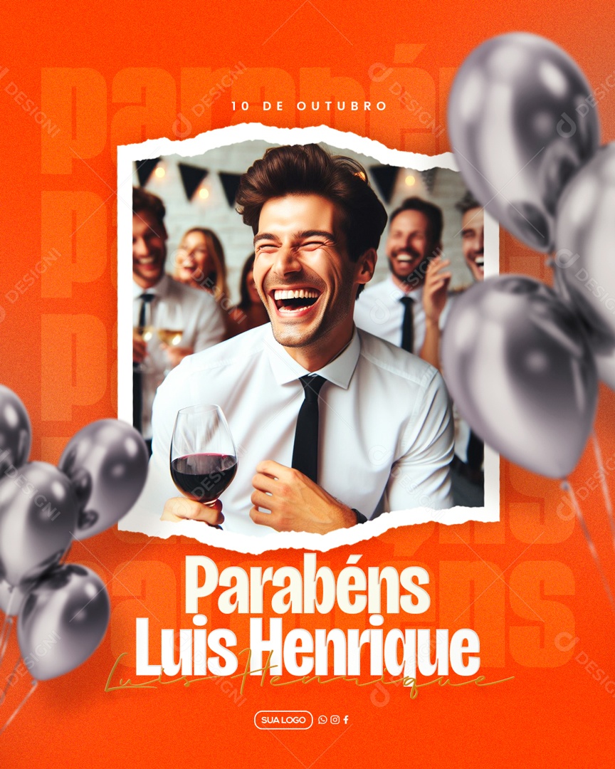 Social Media Aniversário Parabéns Luiz Henrique PSD Editável