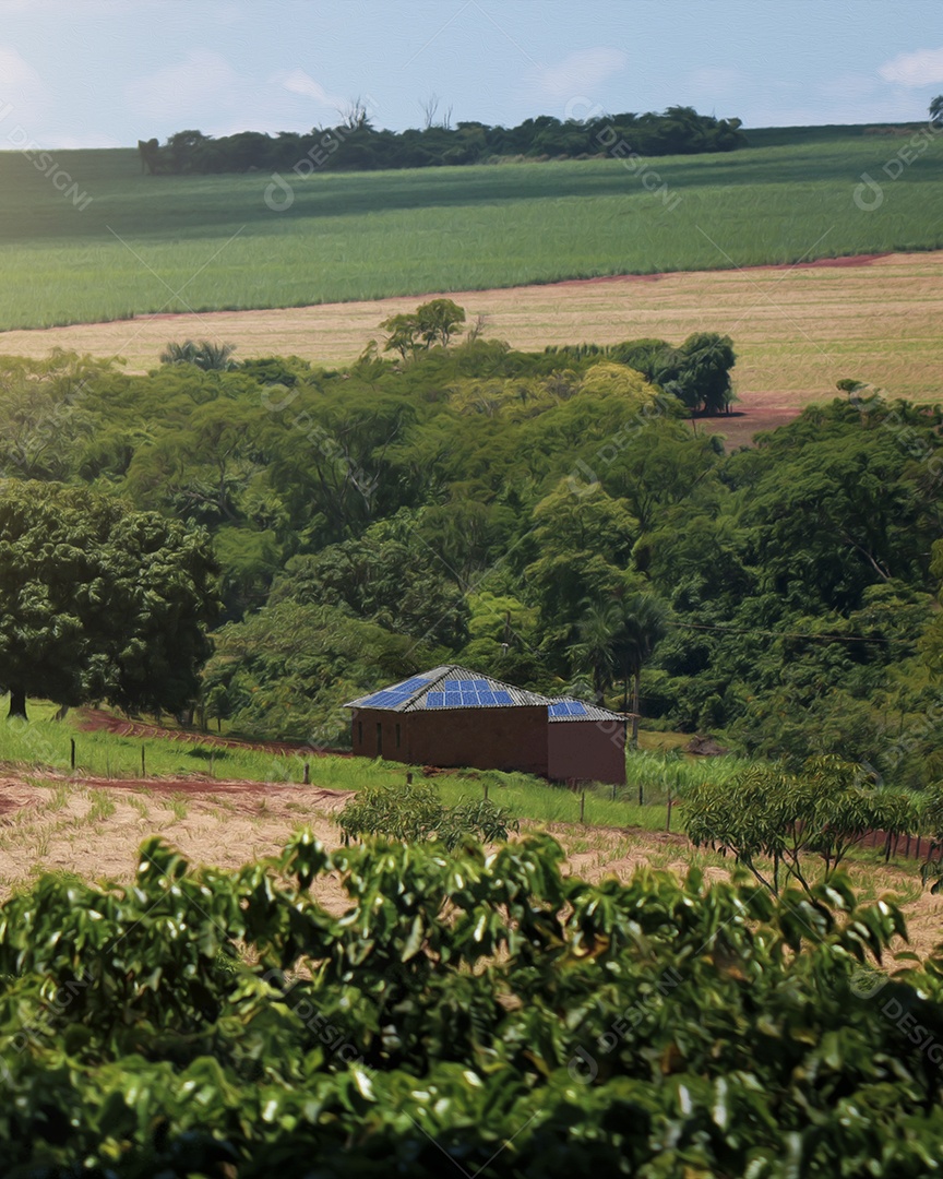 Pôr do sol sobre a usina de energia solar