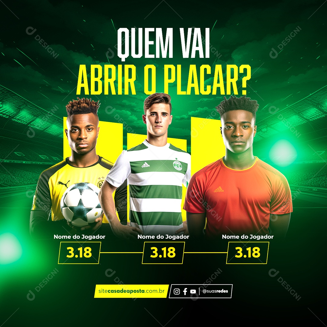Casa de Apostas Quem vai Abrir o Placar Social Media PSD Editável