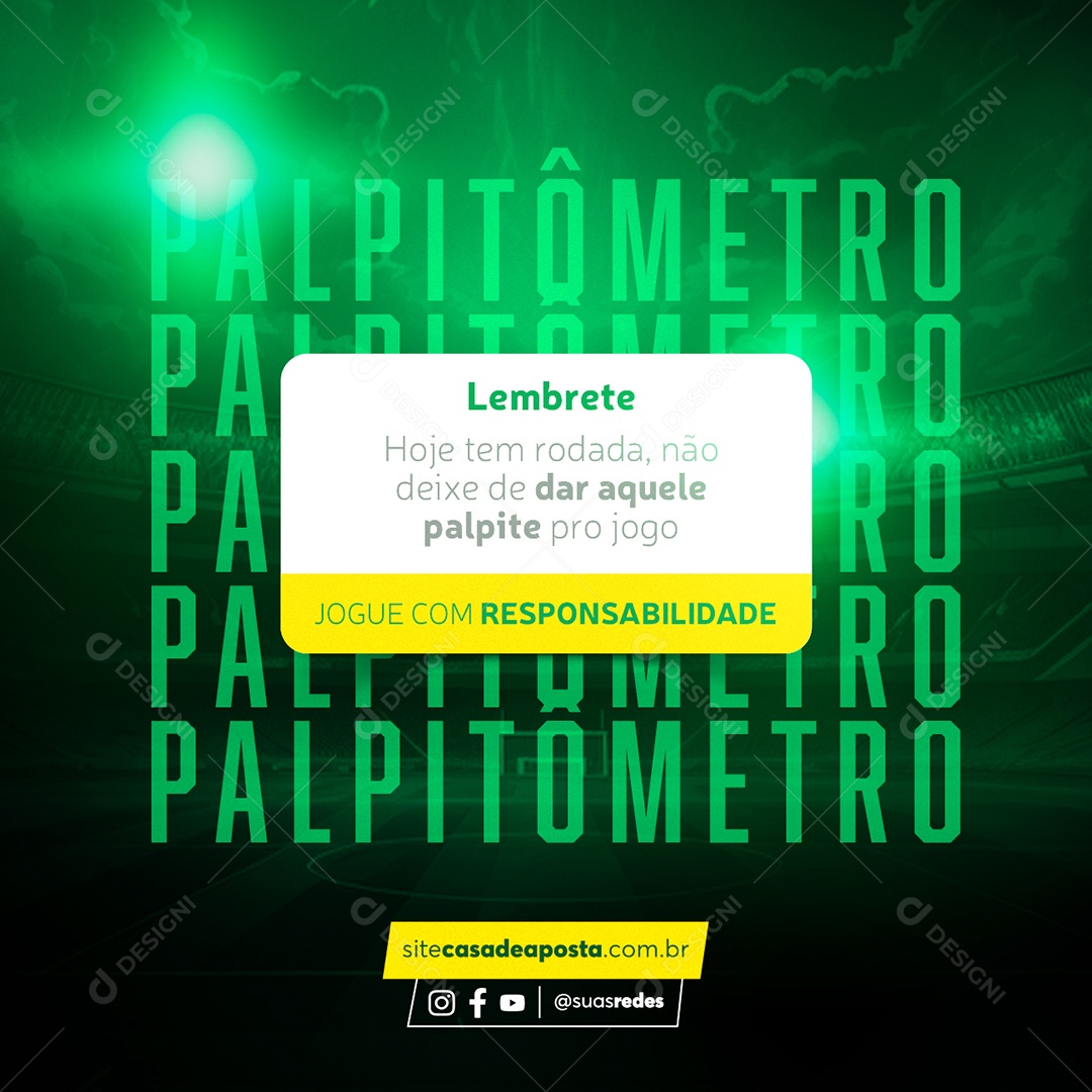 Casa de Apostas Palpitômetro Lembrete Hoje tem rodada Social Media PSD Editável