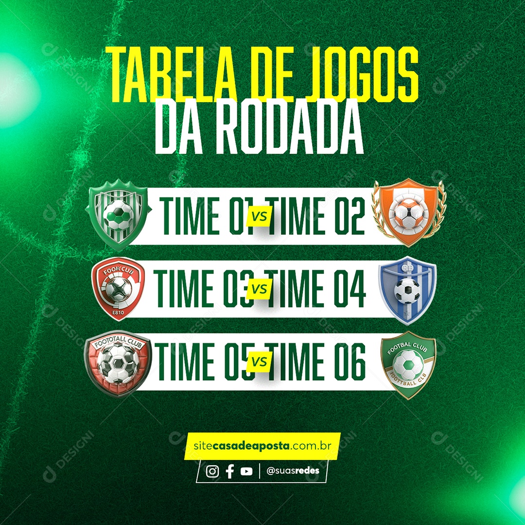 Casa de Apostas Tabela de Jogos da Rodada Social Media PSD Editável