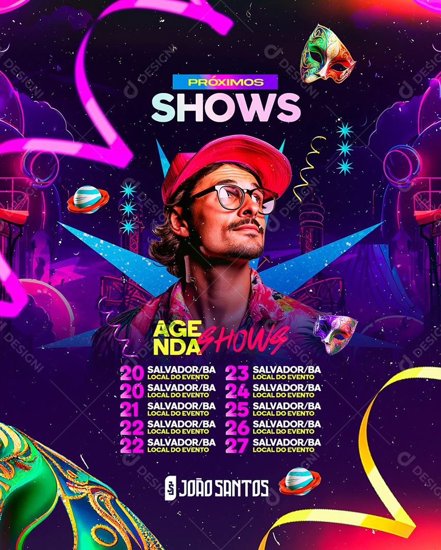 Flyer Carnaval Próximos Shows João Santos Agenda Social Media PSD Editável