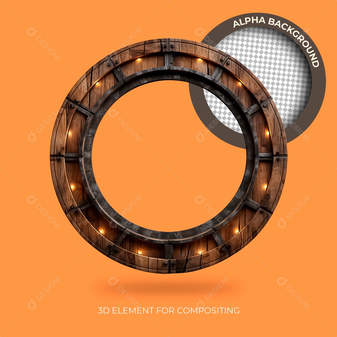 Moldura De Madeira Circular Com Lâmpadas Elemento 3D Para Composição PSD