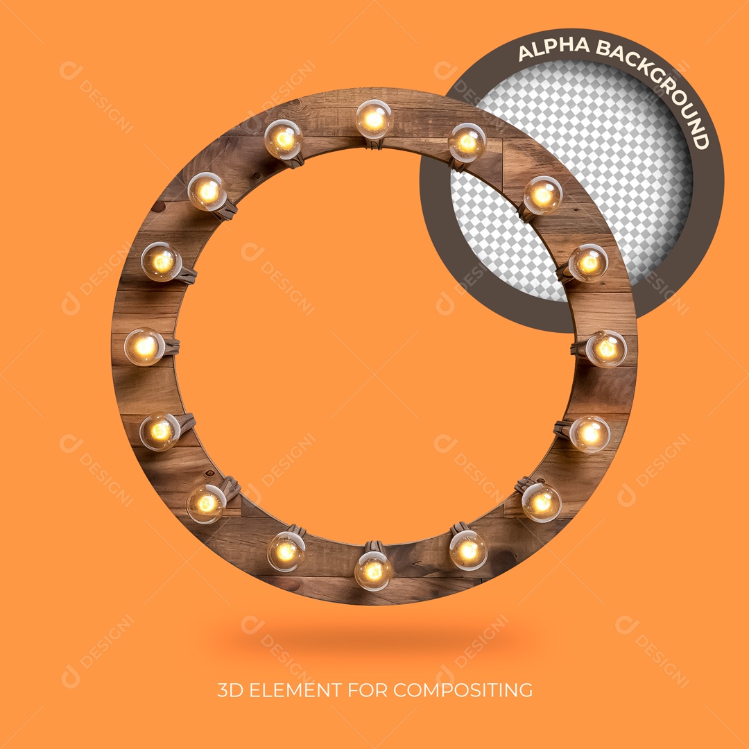 Moldura De Madeira Circular Com Lâmpadas Elemento 3D Para Composição PSD