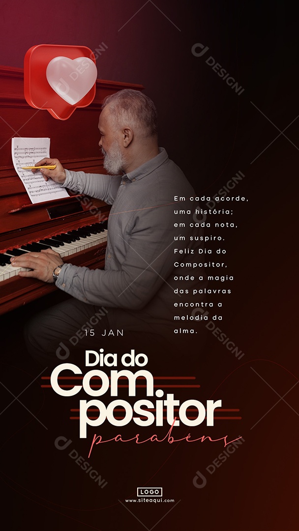 Story Feliz Dia Do Compositor 15 De Janeiro Parabéns Social Media PSD Editável