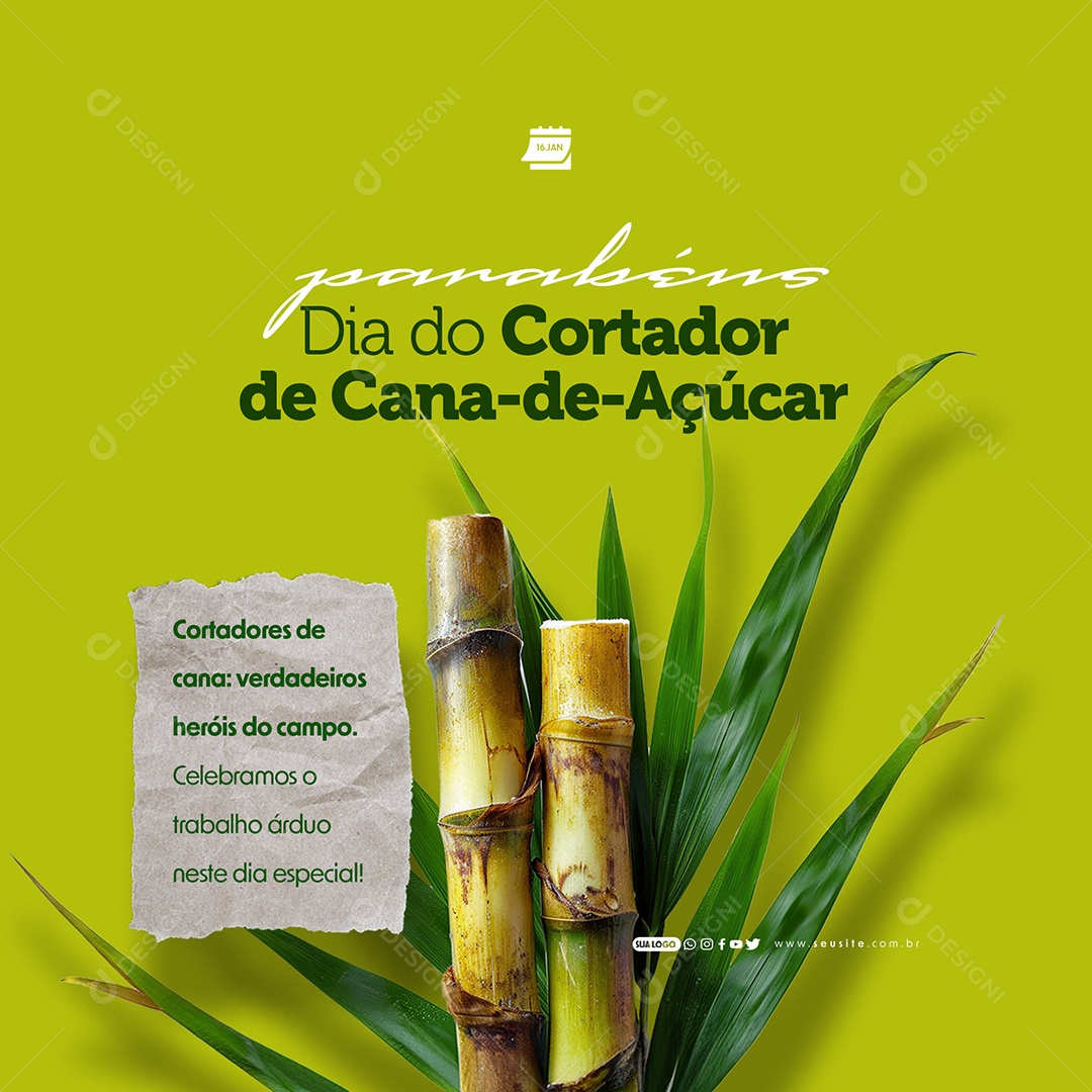 Dia do Cortador de Cana de Açúcar 16 De Janeiro verdadeiros heróis do campo Social Media PSD Editável
