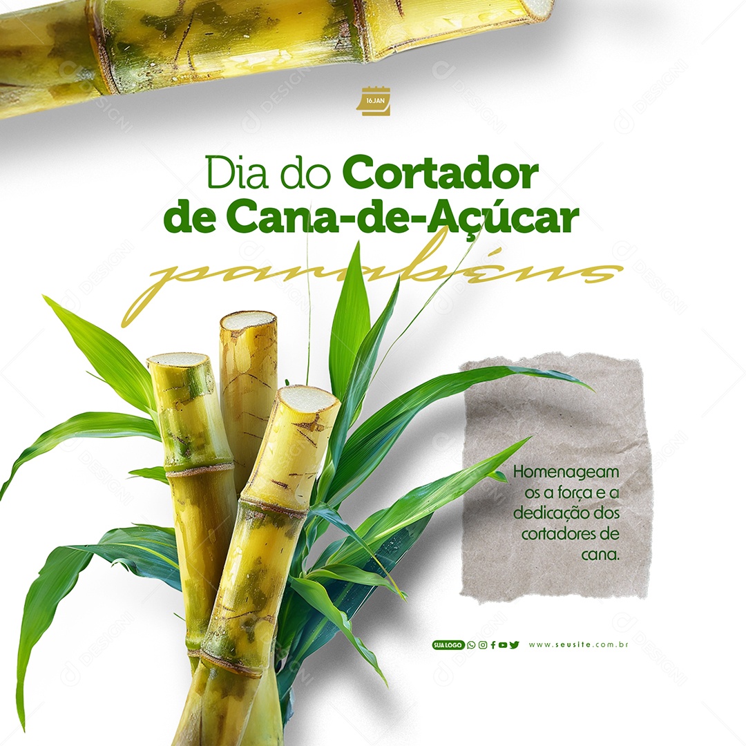 Dia do Cortador de Cana de Açúcar 16 De Janeiro Homenageamos a força Social Media PSD Editável