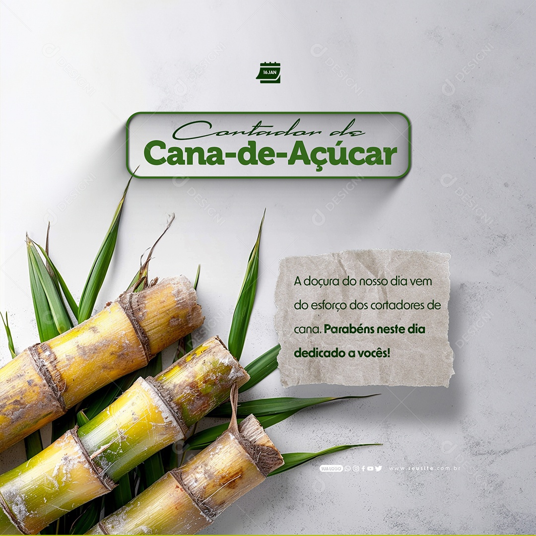 Dia do Cortador de Cana de Açúcar 16 De Janeiro Social Media PSD Editável