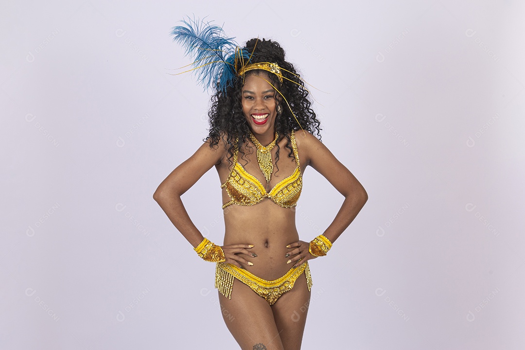 Mulher bonita vestida com roupa e acessorio para o carnaval.