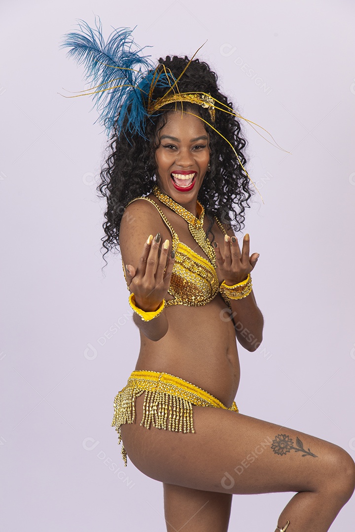 Mulher bonita vestida com roupa e acessorio para o carnaval.