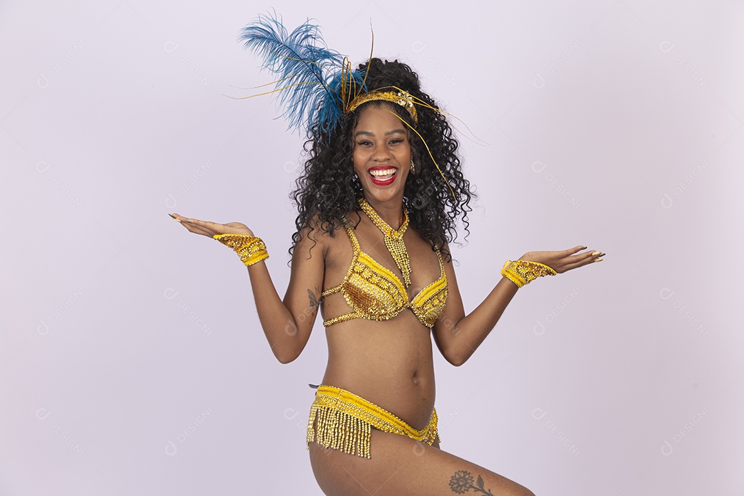 Mulher bonita vestida com roupa e acessorio para o carnaval.