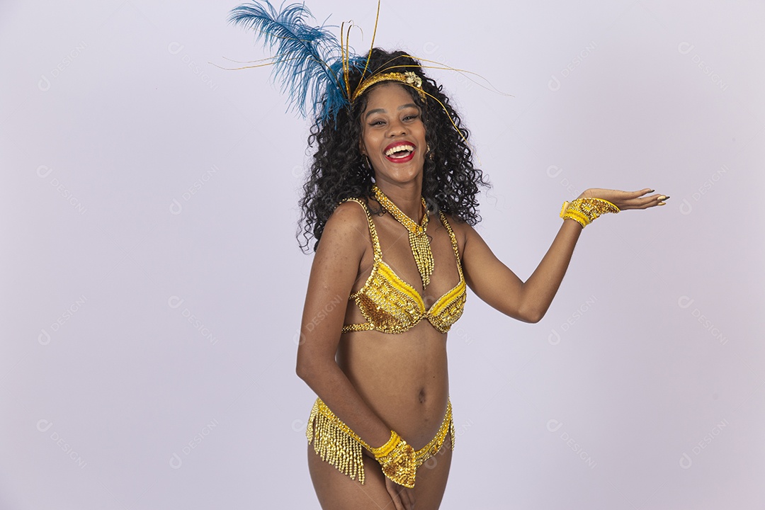 Mulher bonita vestida com roupa e acessório para o carnaval.