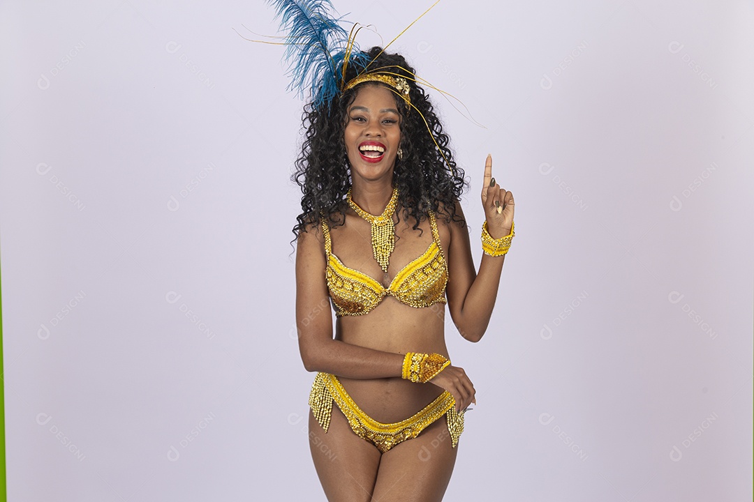 Mulher bonita vestida com roupa e acessório para o carnaval.