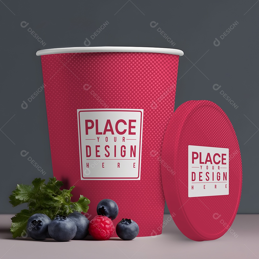 Mockup Copo Frutas Tampa PSD Editável