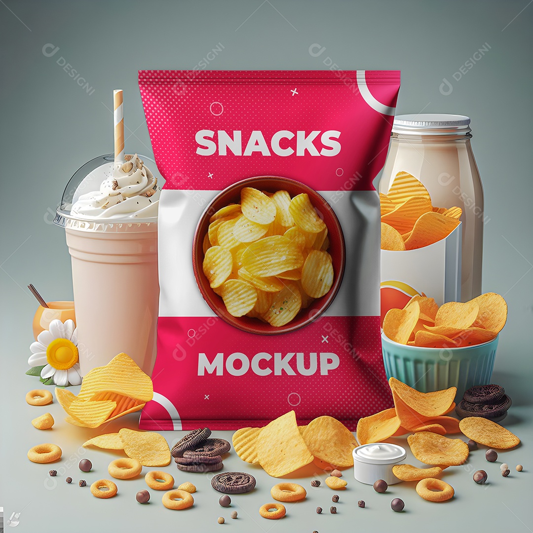 Mockup Snackes Biscoito Bolacha Milk Shake PSD Editável