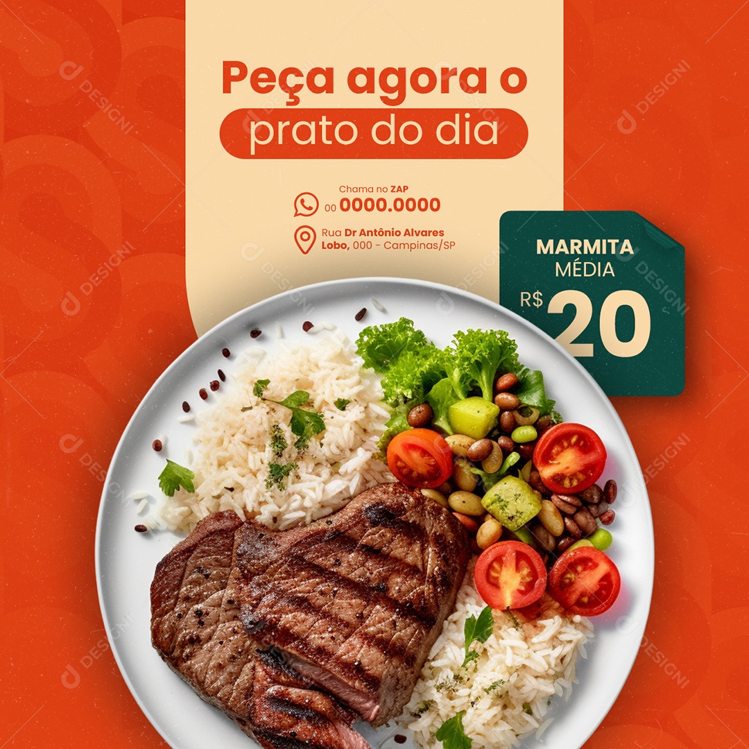 Restaurante Marmitaria Peça agora o prato do dia Marmita Média Social Media PSD Editável