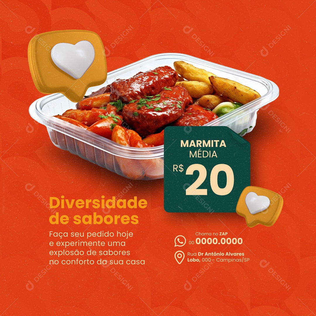 Restaurante Marmitaria Diversidade de sabores Marmita Média Social Media PSD Editável