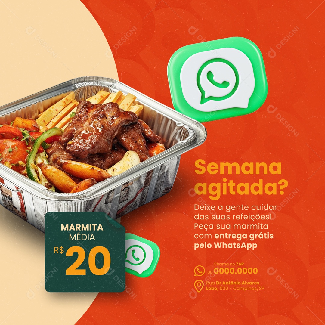 Restaurante Marmitaria Semana agitada Marmita Média Social Media PSD Editável