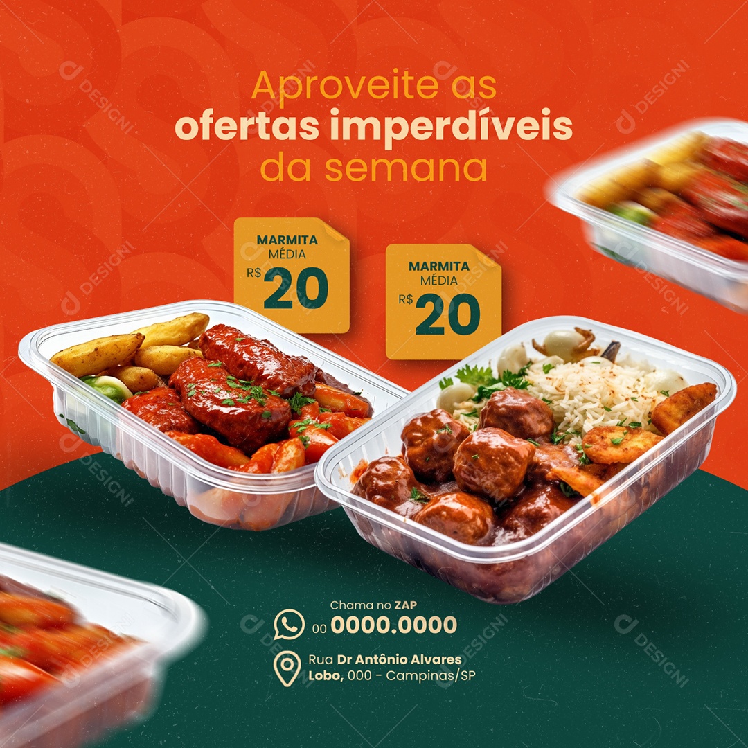 Restaurante Marmitaria Aproveite as ofertas imperdíveis da semana Social Media PSD Editável