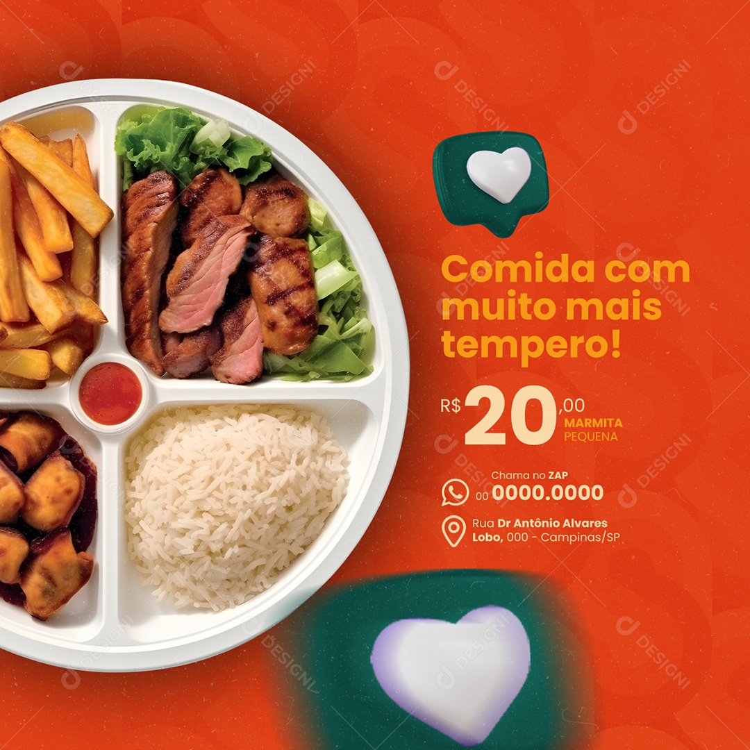 Restaurante Marmitaria Comida com muito mais tempero Marmita Pequena Social Media PSD Editável