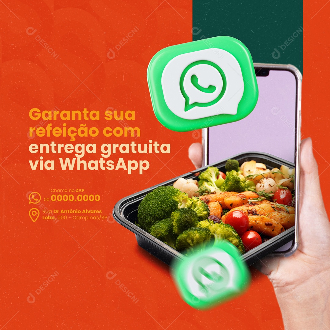 Restaurante Marmitaria Garanta sua refeição com entrega gratuita Social Media PSD Editável