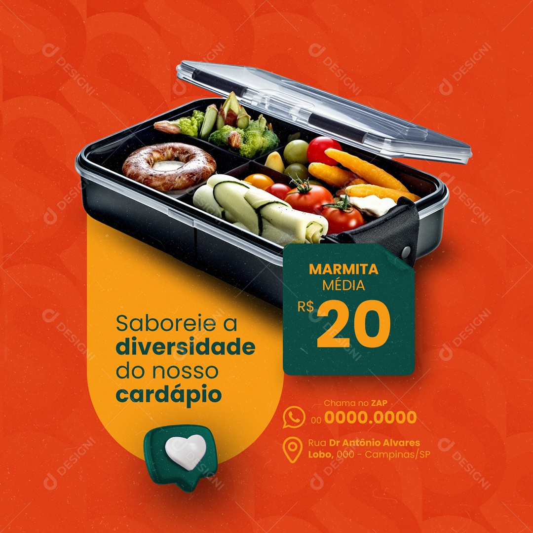 Restaurante Marmitaria Saboreie a diversidade Marmita Média Social Media PSD Editável