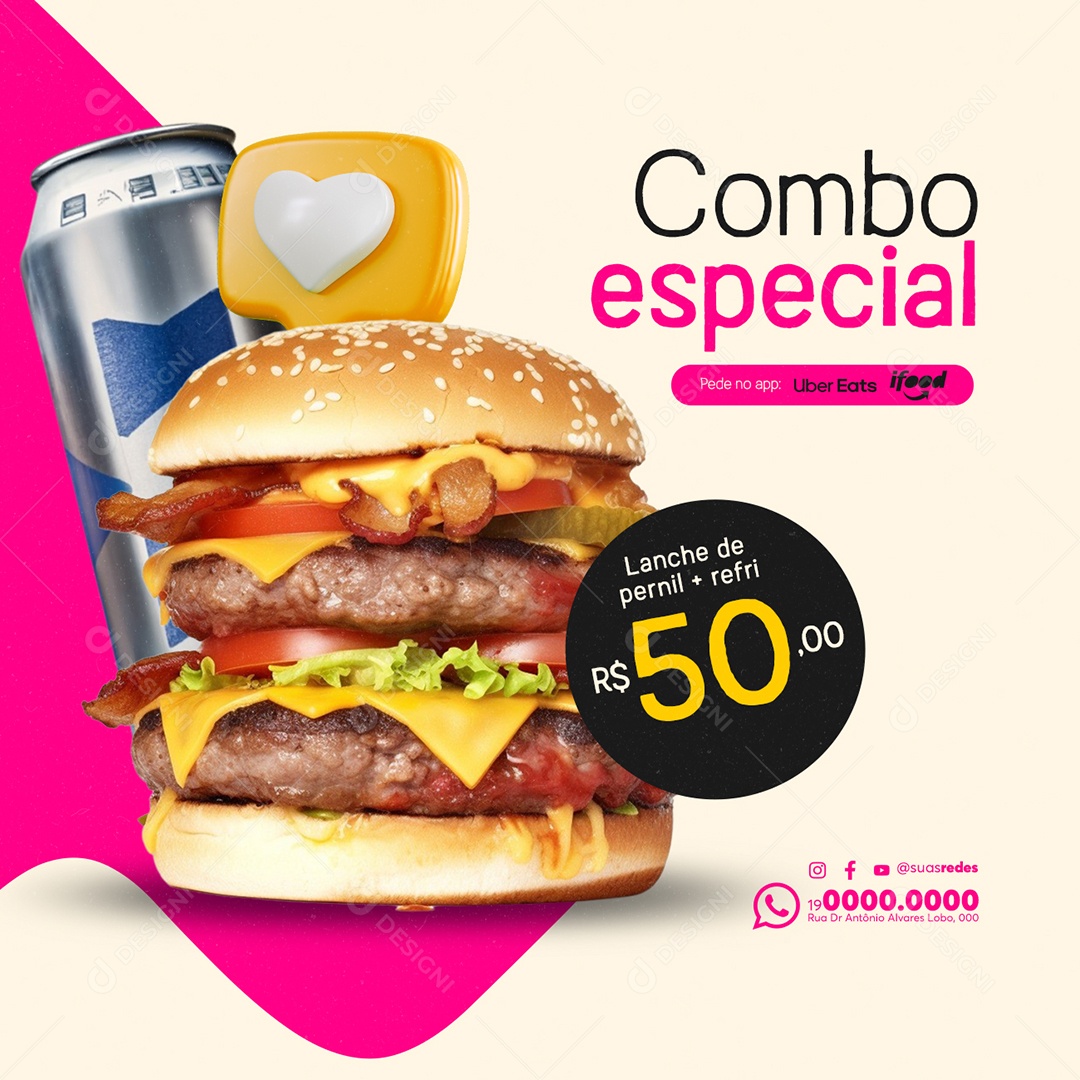 Hamburgueria Combo especial Lanche de pernil refri Social Media PSD Editável