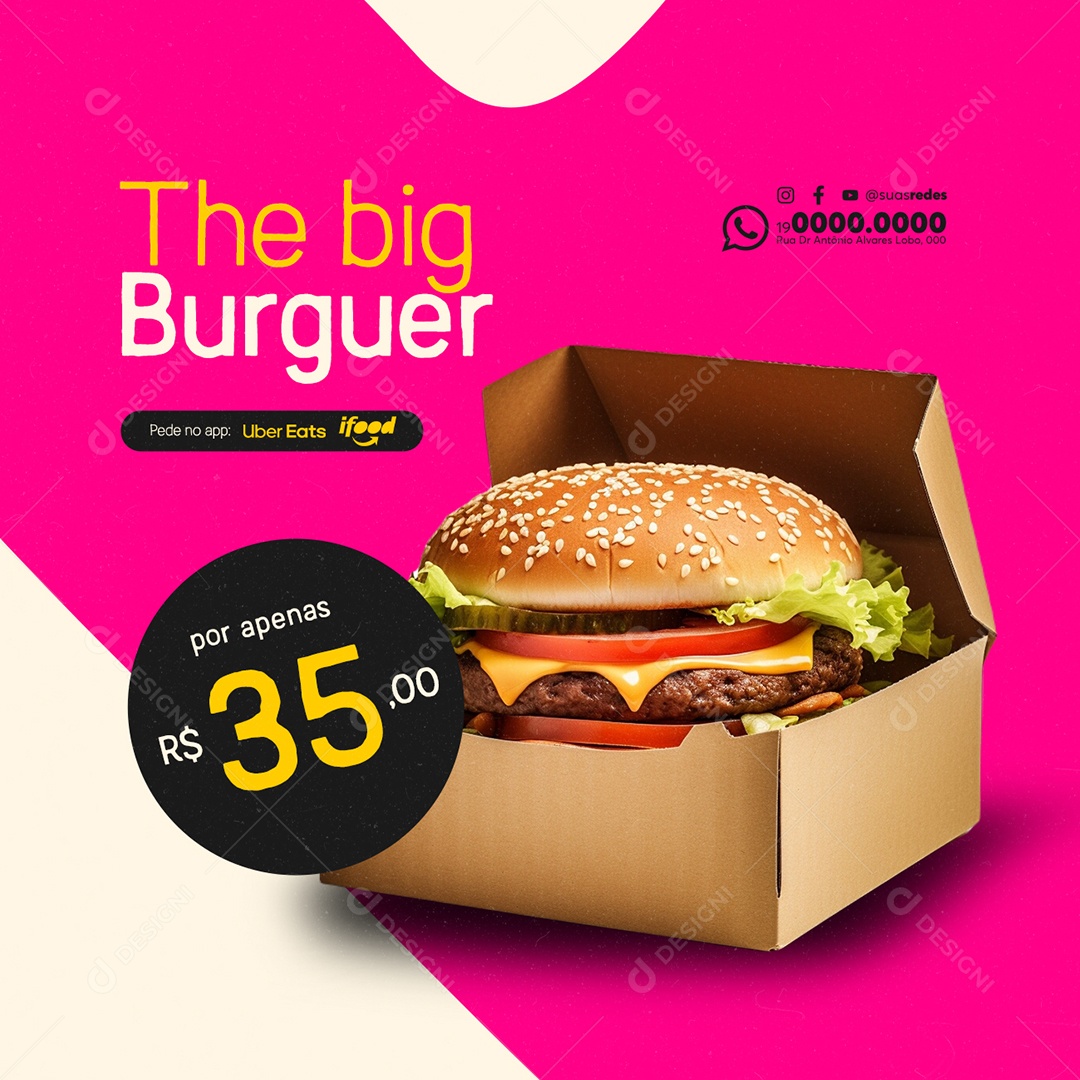 Hamburgueria The big Burguer Pede no app ifood Social Media PSD Editável