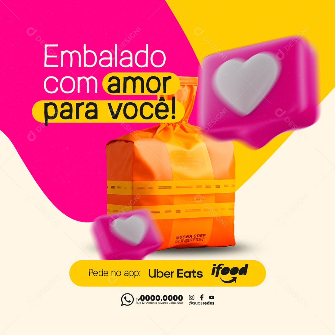 Hamburgueria Embalado com amor para você Social Media PSD Editável