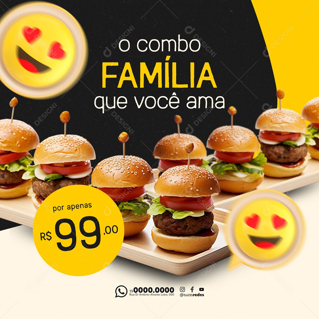 Hamburgueria O combo Família que você ama Social Media PSD Editável