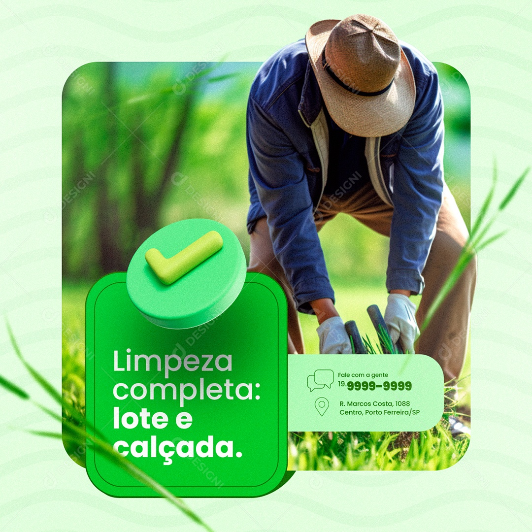 Jardineiro Limpeza completa lote e calçada Social Media PSD Editável