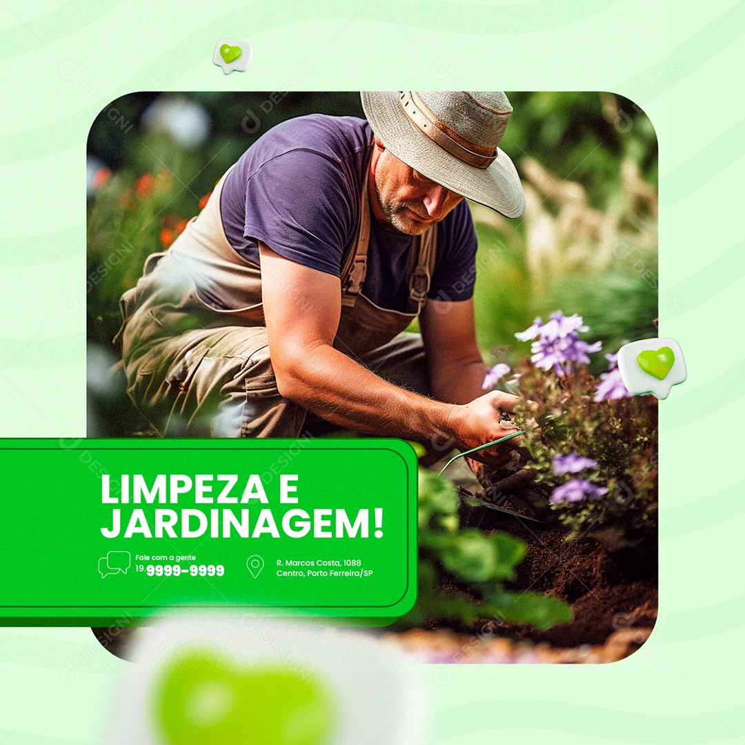 Jardineiro Limpeza e Jardinagem Fale com a gente Social Media PSD Editável
