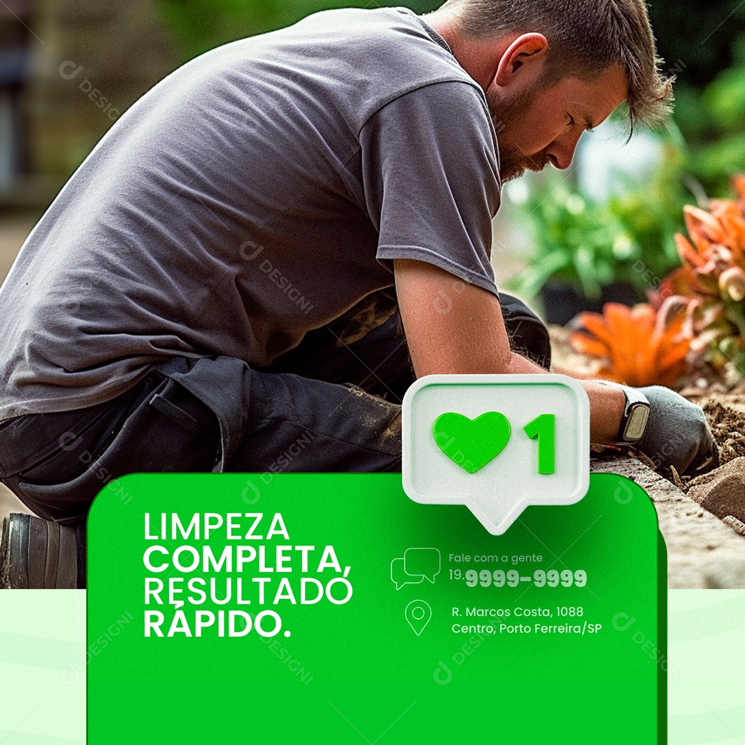 Jardineiro Limpeza Completa Resultado Rápido Social Media PSD Editável