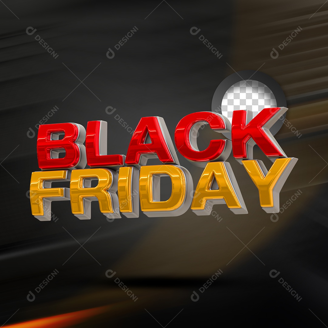 Black Friday Texto 3D Vermelho Dourado para Composição PSD