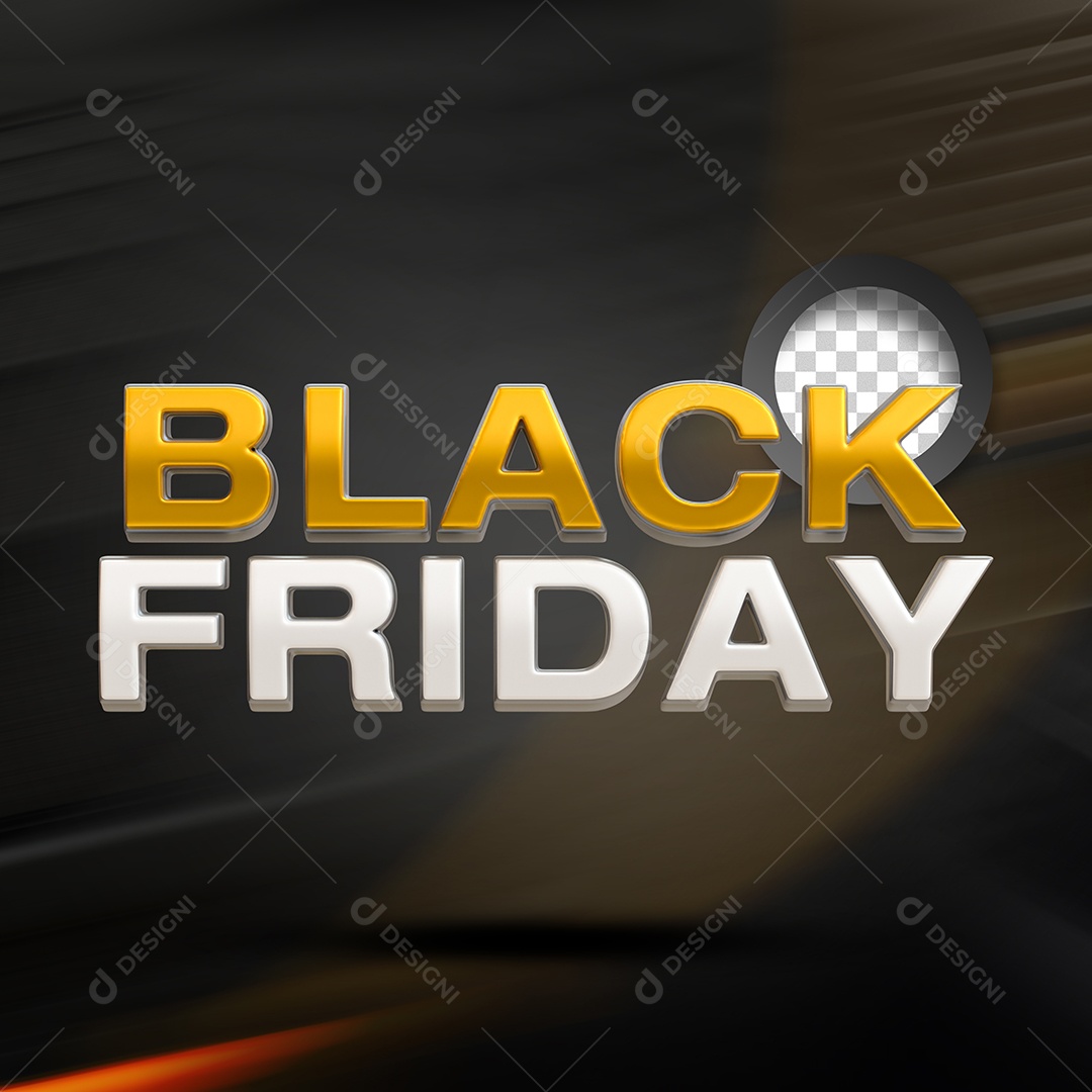 Black Friday Selo 3D Dourado Branco para Composição PSD
