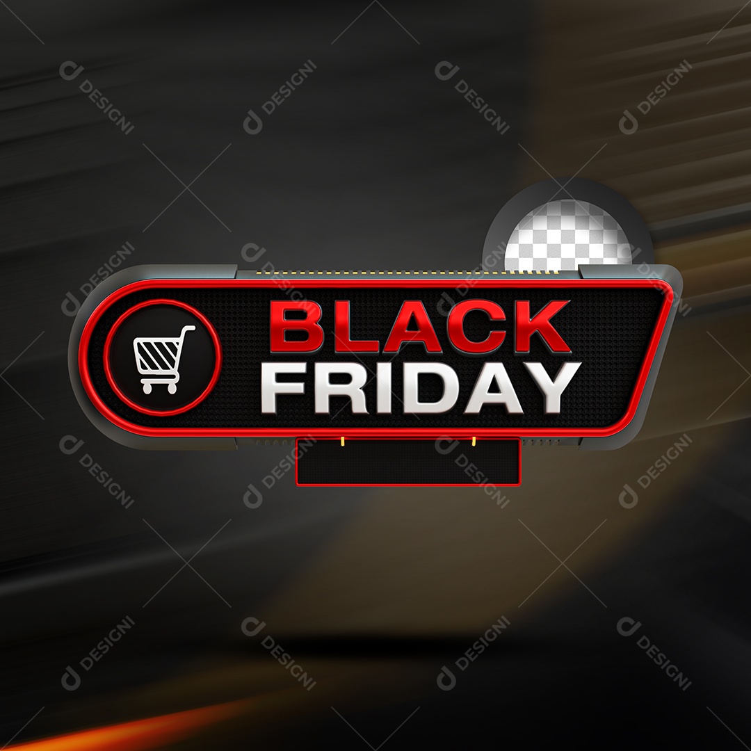Black Friday Selo 3D Vermelho Branco para Composição PSD